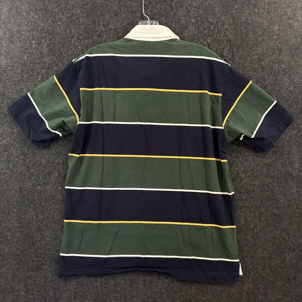 Uniqlo Rugby Polo Shirt Men's Medium Green Navy Striped 100% Cotton Casual Knit - Picture 4 of 9